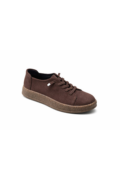 guijarro Women's Brown Suede Elastic Lace-Up Easy-To-Wear Casual Shoes Sneaker