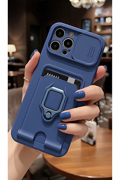 TechTrove iPhone 12 Pro Kılıf Kamera Koruma Sürgülü Kartvizitli Kartlıklı Sta...