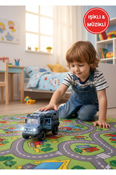TOYFEST Mavi Sürtmeli Işıklı Müzikli Off Road Karavan Araba 18 cm Açılabilir ...