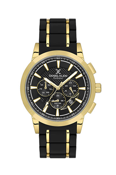 Daniel Klein ساعة رجالية حصرية باللونين الأسود والذهبي مصنوعة من الفولاذ المق...