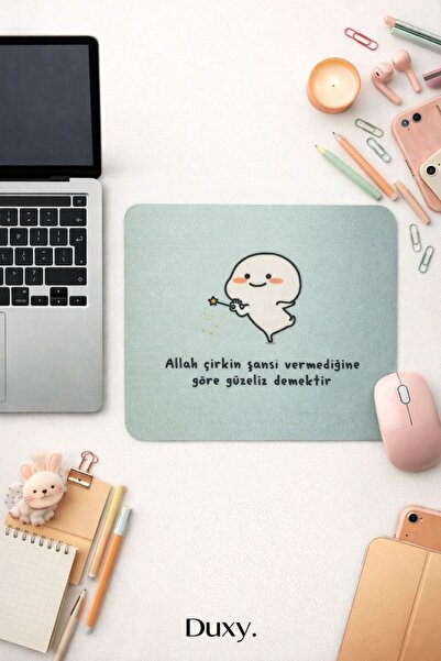 Duxy Esprili Mouse Pad, 23x19 cm, Kaymaz Taban, Ev, Ofis ve Oyun için Rahat v...