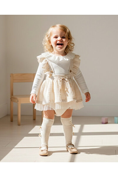 COCOSISS Kız Bebek Masal Jileli Romper Elbise 2li Takım