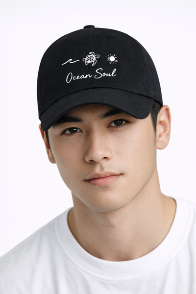 LUCEA “Ocean Soul” Desenli Siyah Cırtlı Şapka | Unisex Ayarlanabilir Cap