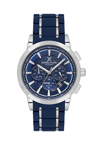 Daniel Klein Exclusive Blue and Silver Stainless Steel and Silicone Watch for...
