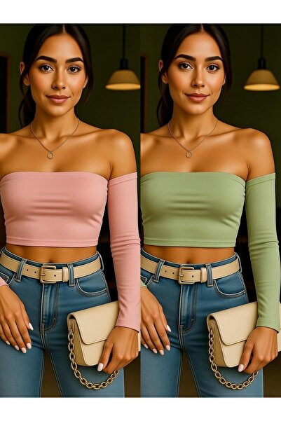 Olyssia Pachet de 3 bluze Madonna pentru femei mulat Bustieră crop cu mânecă ...