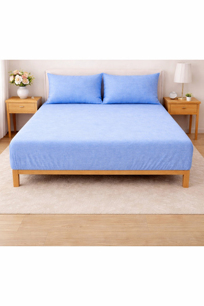 Zarif Home Bed Sheet Set Cloudy Pattern Ranfors Fited - (Blue)