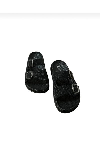 Pienn Black Double Buckle Slippers