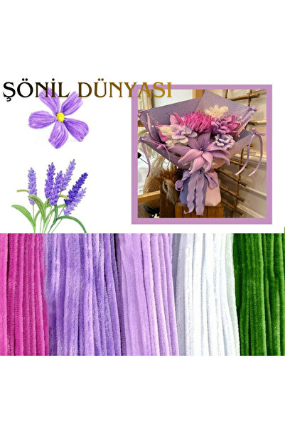 Şönil Dünyası 250 Adet Fuşya, Lila, Mor, Beyaz, Yeşil Renkli Şönil Çiçek Yapı...