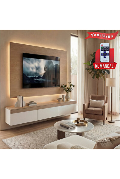 Platinreyon PURELINE LEDLİ DUVAR TV ÜNİTESİ 180 CM MEŞE BEYAZ