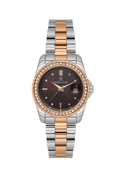 Daniel Klein ساعة نسائية فاخرة من الفولاذ المقاوم للصدأ باللونين الفضي والذهب...