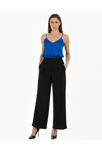 ROSE DAWSON Women's High Waist Pleated Wide Leg Palazzo Modal Trousers - Prem...