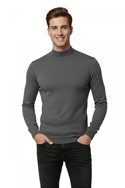DeepSEA Anthracite Slim Fit Half Turtleneck Stretch Fabric Slim Knitwear Men'...