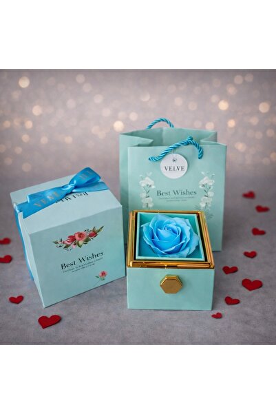 velve Елегантна въртяща се кутия за най-добри пожелания, със сапунена роза и ...