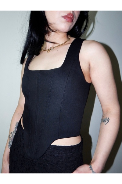 Oment Design Matte Black Corset - Podvazkový korzet Bustier