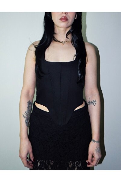 Oment Design Matte Black Corset - Podvazkový korzet Bustier