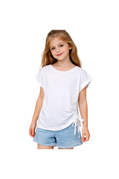 Escabel Girl's Blouse Solid Color Unprinted Self-Patterned White