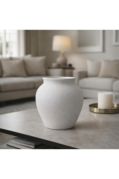 Yalda atelier Handmade Natura Matte Textured Small Belly Decorative Vase White