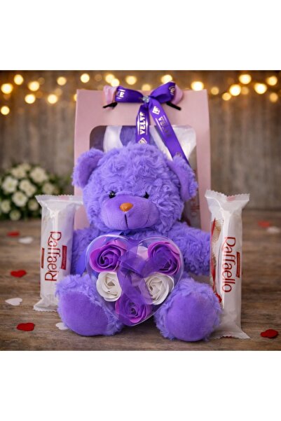 velve Set cadou Special Valentine, cu ursulet de plus, trandafiri din sapun s...