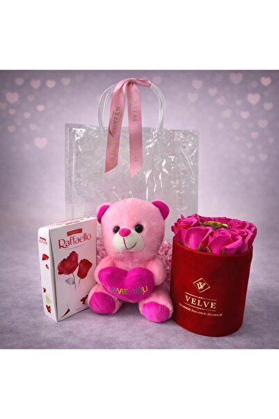 velve Sunny package with floral arrangement 9 soap roses, Raffaello pralines ...