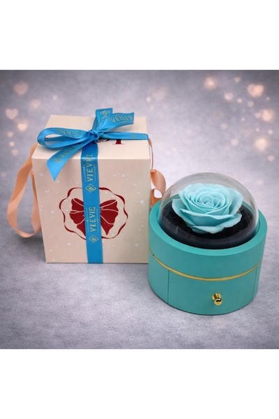 velve Turquoise soap rose in a box with a transparent dome and a chain with a...