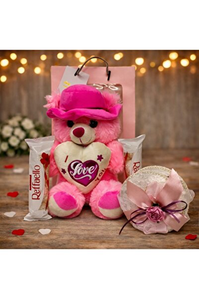 velve Special Valentine gift set, with 25cm teddy bear, 80gr Raffaello pralin...