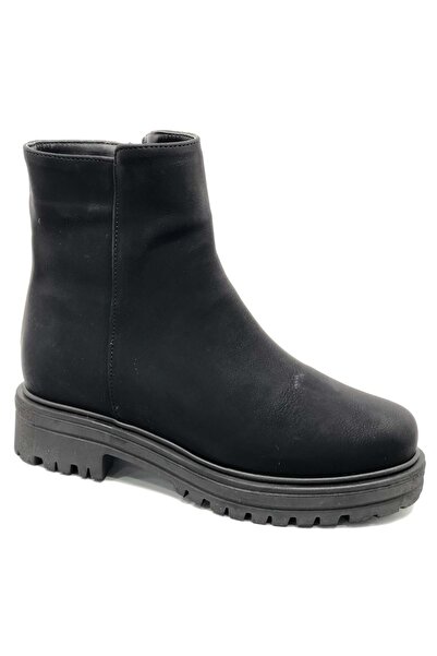 Kocamanlar Ayakkabı Ayakdaş 5267 Flat Thick Sole Women's Boots Black