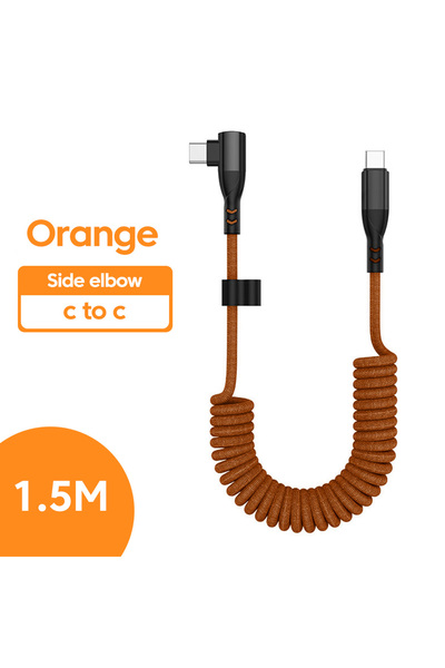 Choice كابل بيانات USB من النوع C بمشبك جانبي برتقالي 240 وات للسيارة مع كابل...
