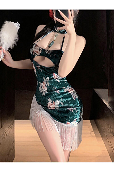 JInsh فستان شيونغسام نسائي مثير بصدر مفتوح وملابس نوم مثيرة