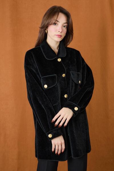 Soul Γυναικείο παλτό με λεπτομέρεια τσέπης με κουμπιά - 32412KBN - ΜΑΥΡΟ