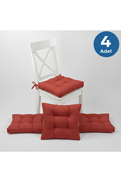 ALTINPAMUK 4'lü Gold Kiremit Pofidik Sandalye Minderi Özel Dikişli Bağcıklı 4...