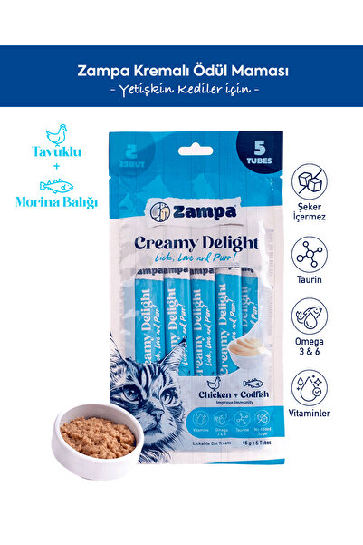 Zampa Creamy Delight Tavuklu & Morina Balıklı Kedi Krema Ödül Maması - 16g x 5