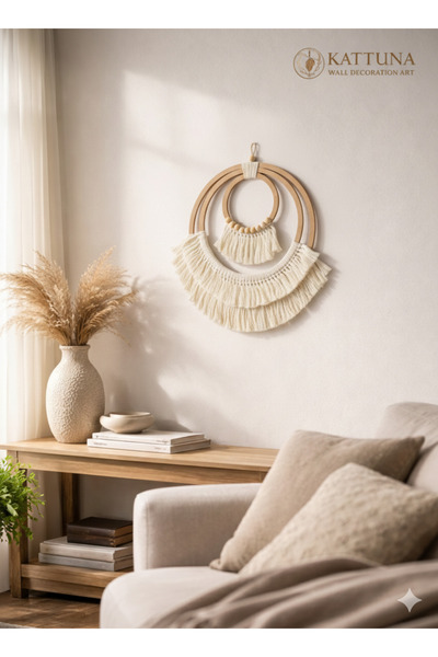 kattuna Wall Art Rafya Ve Boncuklu Ayna Duvar Dekorasyon Ürünü