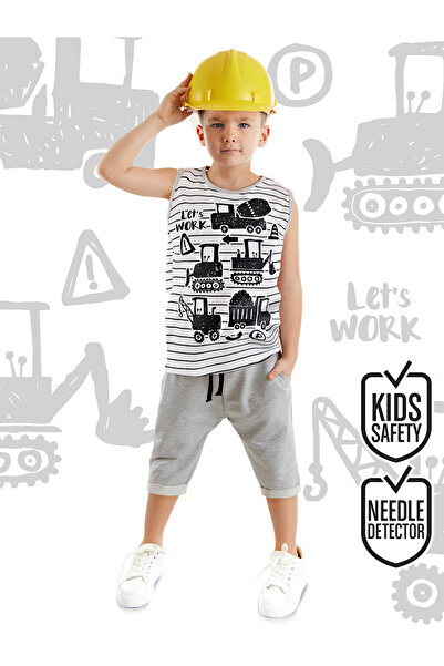 Denokids Construction Tool Boys Summer Striped T-Shirt Capri Shorts Set