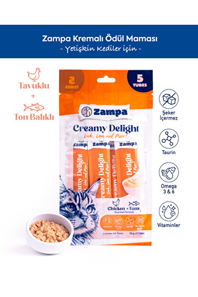 Zampa Creamy Delight Tavuklu & Tuna Balıklı Kedi Krema Ödül Maması - 16g x 5
