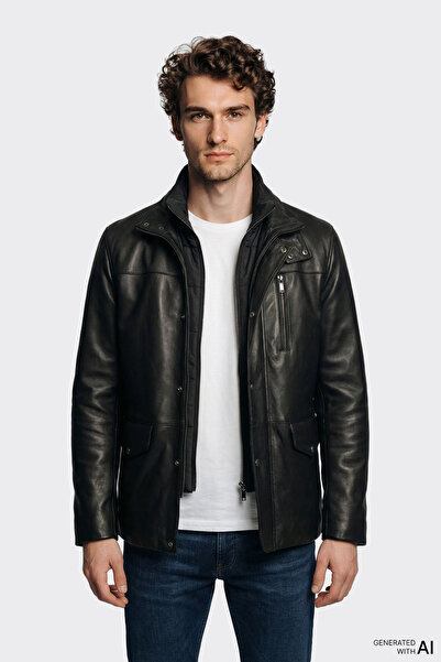 Elle Shoes Siyah Deri Erkek Ceket