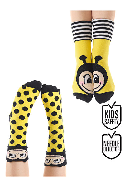 Denokids Комплект от 2 жълти черни чорапи Arı Girl