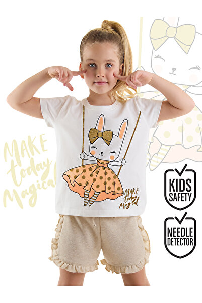 Denokids Happy Rabbit Print Frilly T-shirt and Glitter Shorts Set for Girl