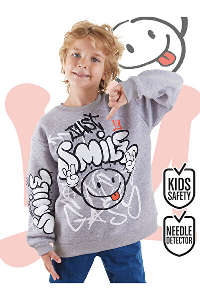 Denokids Hanorac gri Just Smile pentru băiat