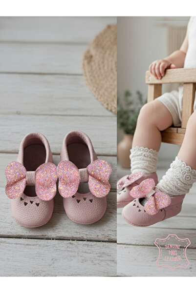 Denokids Baby Girl Booties Genuine Leather Stoned Pink Soft Sole Shoes Size 1...