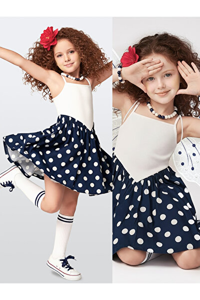 Denokids Girl's Dress Cotton Poplin Navy Blue White Polka Dot Spring Summer S...