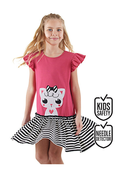 Denokids Kitten Girl's Fuchsia Summer Dress