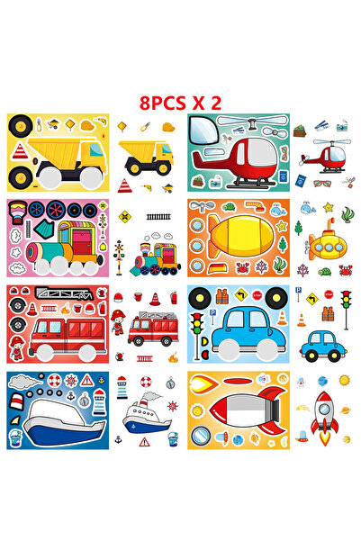 Choice 16 قطعة من ملصقات أحجية المركبات النقلية (8/16 قطعة)، ملصقات وجوه لأجه...