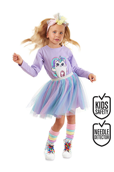 Denokids Пухкава рокля за момиче с шарки на дъга от тюл