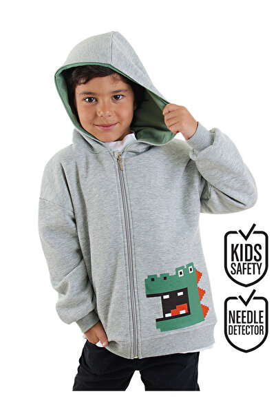 Denokids Dinosaur Boy's Zippered Hooded Gray Sweatshirt