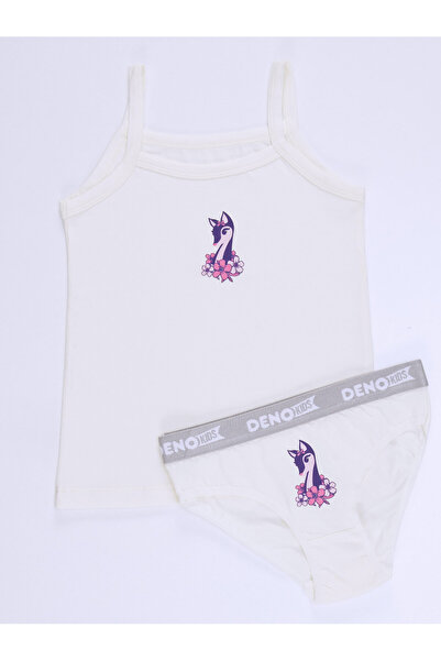 Denokids Ceylan Girl's Ecru Athlete Panties Set