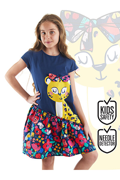 MSHB&G فستان صيفي بناتي باللون الأزرق الداكن - نمط الأزهار والفهد