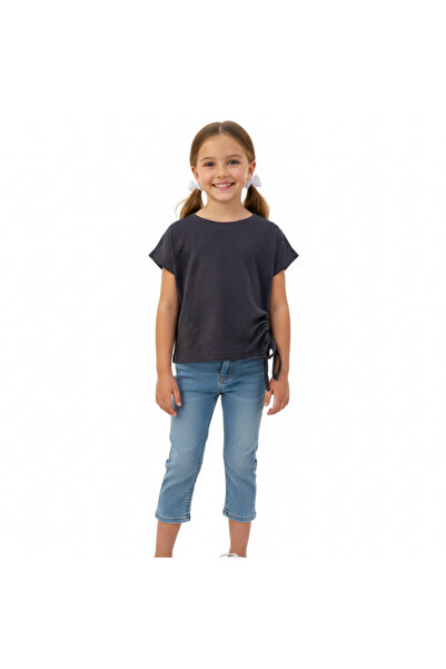 Escabel Girl's Blouse Solid Color Unprinted Self-Patterned Black