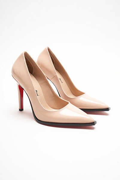 Ayakkabı Ateşi Pantofi cu toc stiletto din piele lacuita nud, cu varf ascutit...