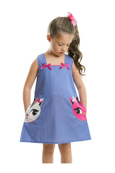 Denokids Blue Pocket Sleeveless Summer Dress for Girl