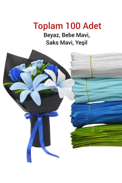 hyc heryerçiçeklenir 4'lü Şönil Seti 25 Adet Beyaz,25 Adet Saks Mavi, 25 Adet...